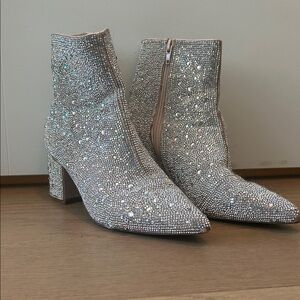 Betsey Johnson Glittering Silver Ankle Booties